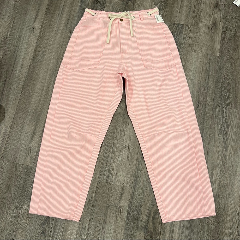 Vici Pink & White Striped High-Waist Drawstring Pants